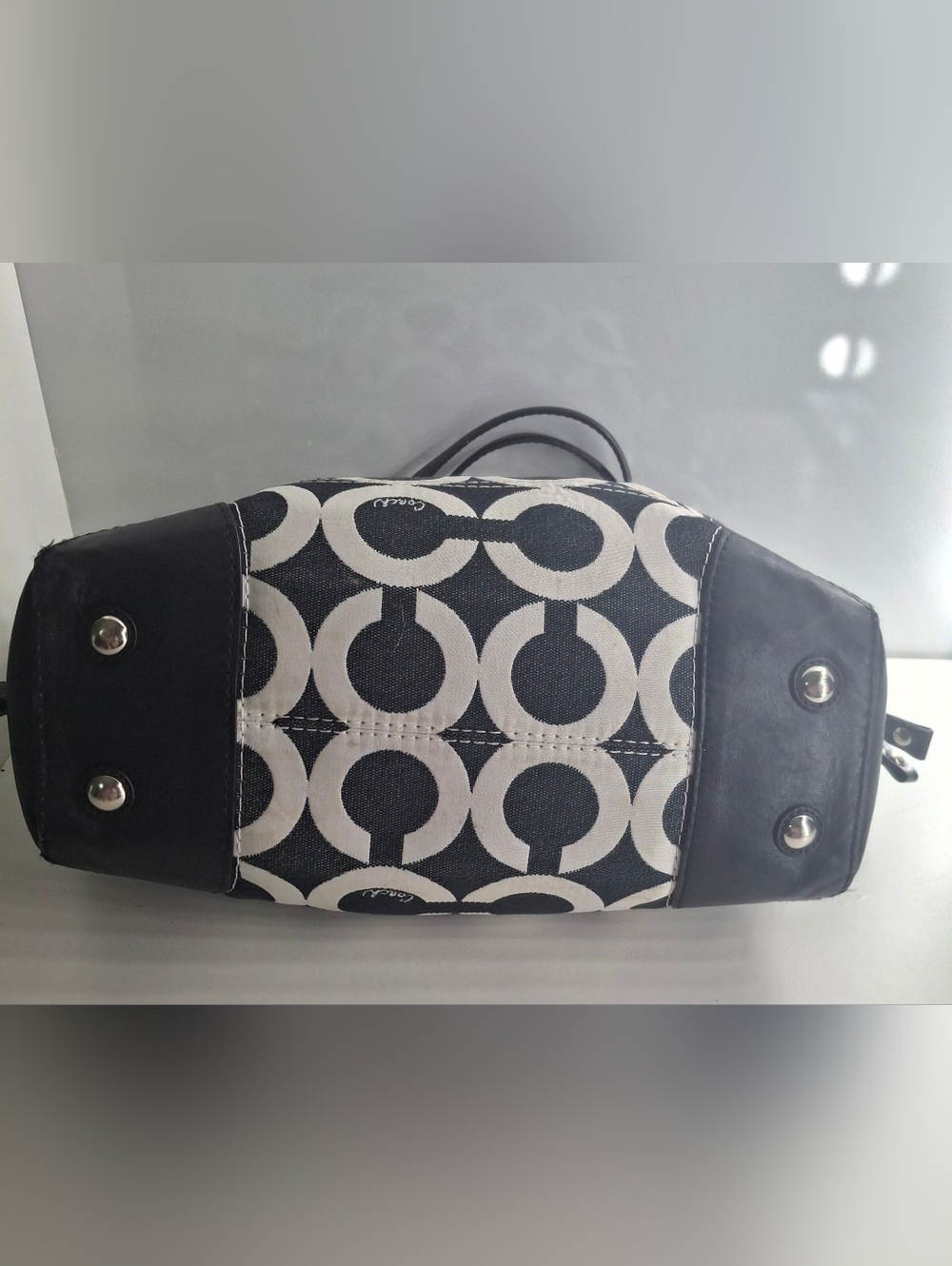 Coach Peyton Op Art Signature Carryall Bag EUC Black & White Denim - Picture 4 of 8